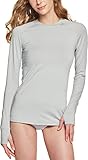 TSLA Women's UPF 50+ Rash Guard Long Sleeve, Water Beach Surf Swim Shirts, UV/Sun Protection Swimwear, Thumb Hole Rashie Light Grey, Medium