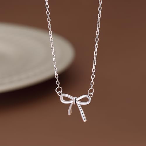 SLUYNZ 925 Sterling Silver Bow Necklace Choker for Women Mother Wife Bow Ribbon Pendant Necklace Chain Minimalist2