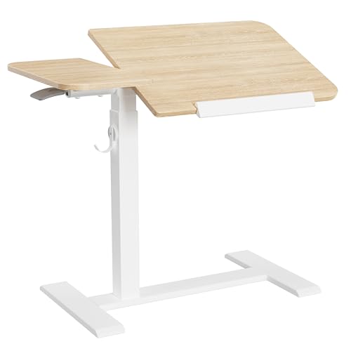 ETHU Laptoptisch Höhenverstellbarer, Multifunktionale Beistelltisch mit Neigbarer Arbeitsplatte und Eingelassenen Rollen, Mobiler Betttisch Ergonomischer Stehpult für Büro und Zuhause (Eiche)