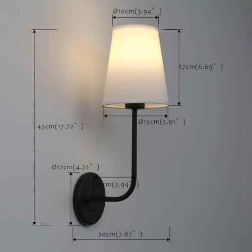 Image of Pathson Battery Operated Fabric Wall Sconce Light Set of 2, Rechargeable Dimmable Wall Vanity Lights White Fabric Lampshade, Remote Control Wireless Wall Lamp for Bedroom Living Room, Bulb Included