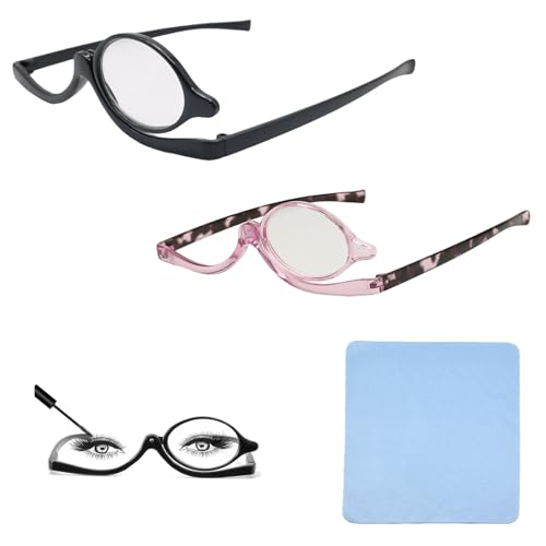 KARELLS Gafas de Lectura de Maquillaje para Mujer, Gafas de Maquillaje Lupas Gafas Giratorias Con Bisagras de Resorte, para Gafas de Maquillaje Ampliadas Con DiseñO Plegable de Lente úNica Volcada