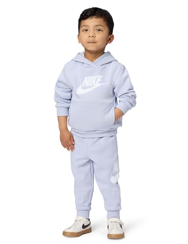 Image of Nike Kids' Sportswear Club Fleece Pullover Hoodie and Joggers 2-Piece Outfit Set (Large Swoosh Logo)
