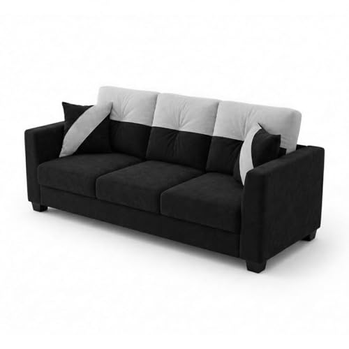 Image of Revola 5 Seater L Shape Sofa Set with 2 Movable Ottomans | Flexible Layout | Luxury Velvet Suede Fabric | Modern Living Room Sofa | Black-Light Grey