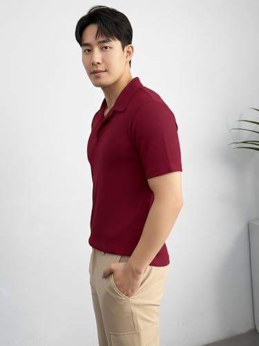 Image of madfrog Men's Solid Polo Neck Half Sleeve T-Shirt - Soft & Breathable Cotton Blend, Regular Fit Comfortable Casual Top for Office