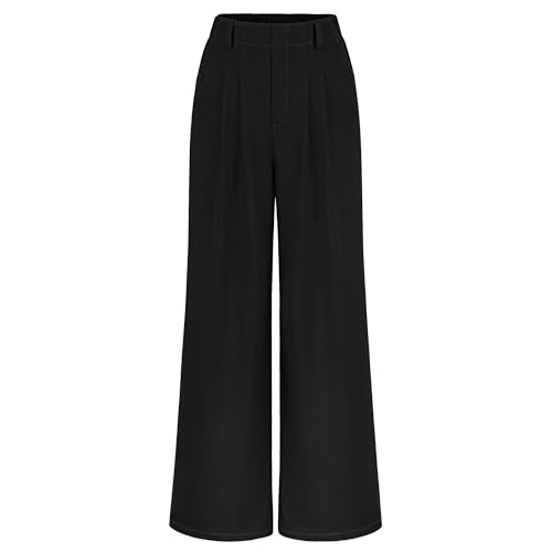 SeSe Code Women's Wide Leg Pants Elastic High Waisted Waffle Knit Casual Slacks Work Business Palazzo Trousers with Pockets