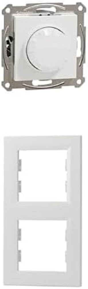 Bundle aus Schneider Electric Asfora EPH6870121D Dimmerschalter, Drehdimmer für LED Lampen Halogenlampen, 230V, 0-370W, Unterputz + Schneider Electric Asfora EPH5810221D 2-Fach Rahmen, Vertikal, weiß