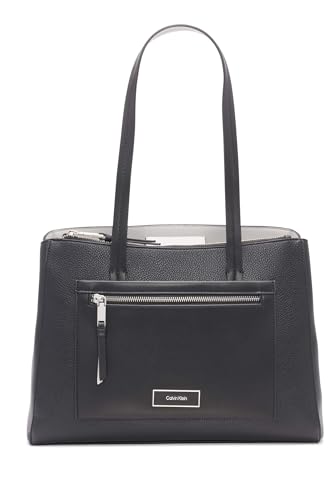 Calvin Klein Bolsa feminina Hadley – 2 em 1, couro vegano, 5 bolsos, Preto/Dove, One Size