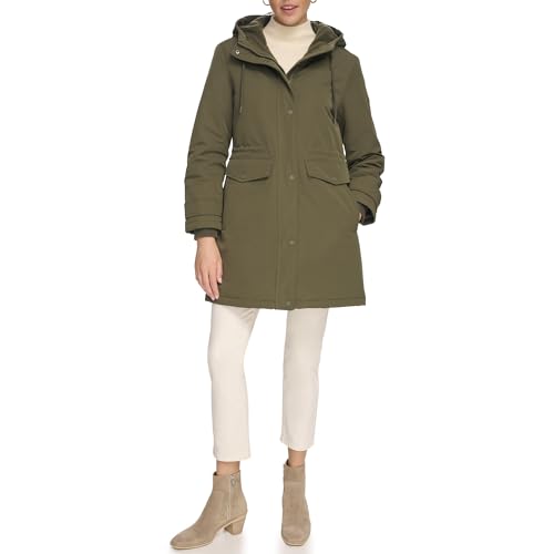 Manteau matelassé à capuche Calvin Klein noir pour femme avec zip