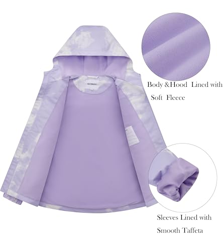 Image of Boys Girls Rain Jackets Waterproof Hooded Fleece Raincoats Lightweight Windbreakers for Kids