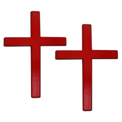 Image of 2PCS Metal Jesus Christ Cross Badge Stickers, Cross Decal, 2.5 inchx1.8 inch 3D Jesus Christ Car Emblem Badge Decal, Self Adhesive Scratch Covering Metal Emblem Decals Fit Car Body Fender Tail (Red)