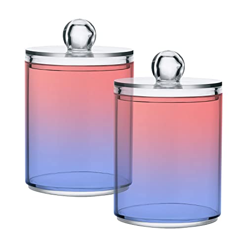 Sky Blue Pink Qtip Dispenser Apothecary Jars Bathroom Qtip Holder Storage Canister Plastic Jar 10 Oz for Cotton Ball Swab Round Pads Floss 2pcs