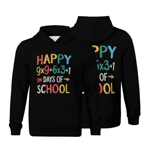 Kids 100 Days Of School Math Formula Funny Math Teacher 100th Day Boys Girls Lightweight Kangaroo Pocket Fleece Hoodies