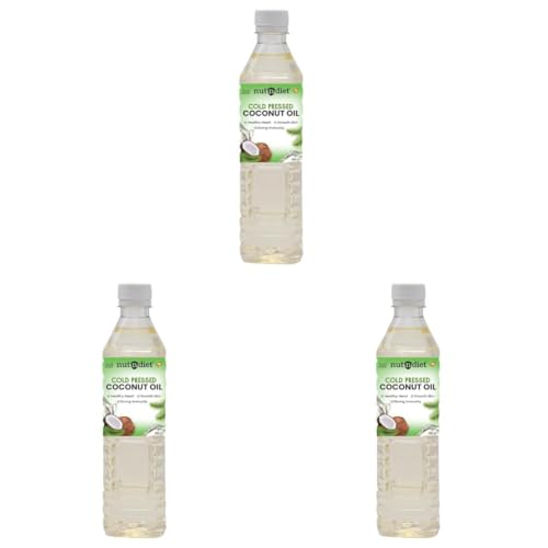 Image of nutndiet Cold Pressed Coconut Oil 500ml PET Bottle | Pure & Natural | Ideal for Cooking, Skin Care, Hair Care & Massage | Chemical-Free, Rich in Nutrients & Antioxidants (Pack of 3)