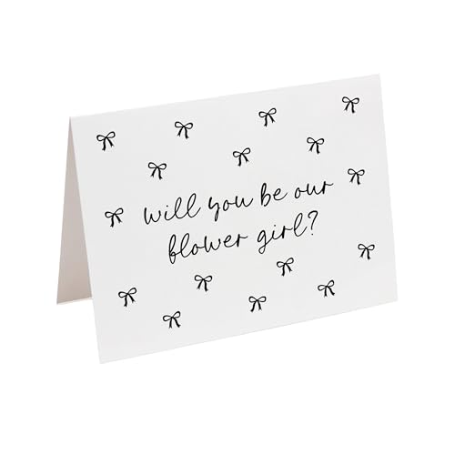 Flower Girl proposal card. Will you be our flower girl. Printed card for bridal party. Cute Bows. Neice Daughter. One Card. (Flower Girl)