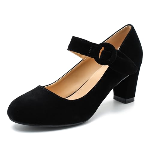 LIURUIJIA Women's Block Chunky Heels Pumps Ankle Strap Mary Janes Casual Dressy Shoes for Vintage Office Work Church Wedding