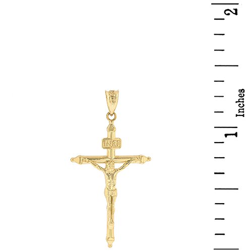 Solid 10k Yellow Gold Passion Cross INRI Crucifix Pendant (1.2")2
