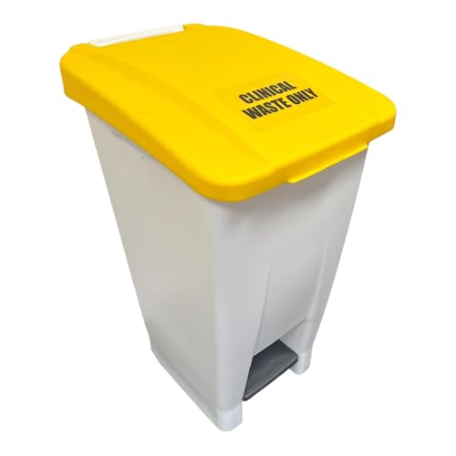 Chabrias Ltd 60 Litre Yellow Clinical Waste Bin With Pedal Indoor Recycling Bin Container with Lid Wheels & Handle Heavy-Duty Plastic Recycling Solution for Home Office School Commercial Use