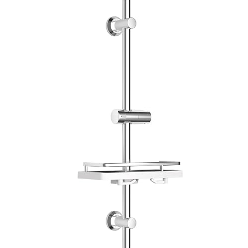 JOHO Barre de douche en acier inoxydable de 70 cm avec support de pommeau de douche et étagère de douche XXL, fixations murales réglables, avec support de douchette,...