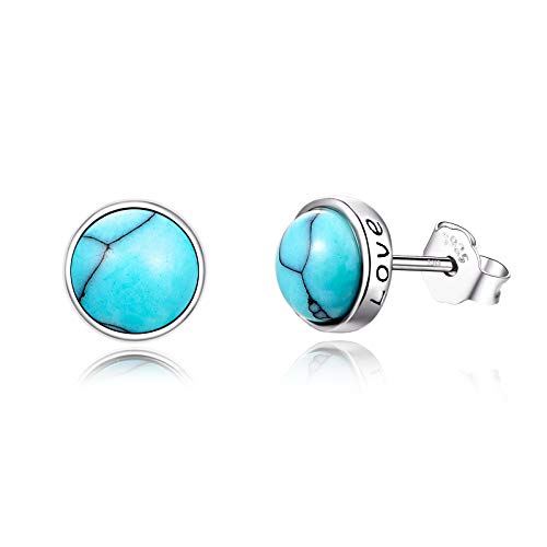 925 Sterling Silver Turquoise Studs Hypoallergenic Earrings for Sensitive Ears with Romantic  Forever   Love  Engraving, Turquoise Jewelry Valentine Gift for Women Daughter Girlfriend-6MM