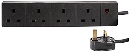 PRO ELEC 4-Gang Mains Extension Lead 1m Black 13A UK Plug