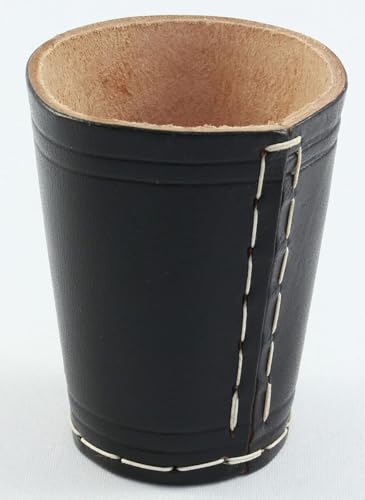 DELALO Echtleder Würfelbecher inkl. 6 Würfeln – Handgearbeiteter Kniffelbecher, 9 cm, Perfekt für Kniffel, Knobel & Yatzi (Schwarz)
