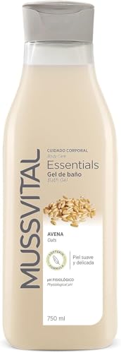MUSSVITAL Essentials Gel de Baño Avena 750 ml, pH 5.5 Fisiológico, con Pantenol, Base Lavante Suave, Limpieza Diaria de la Piel, Higiene Corporal