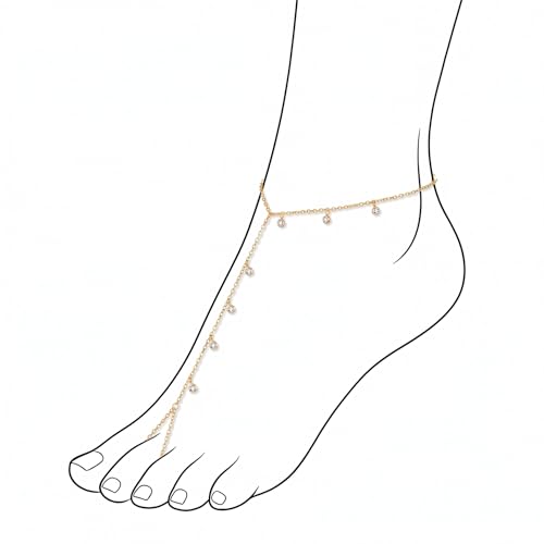 Dainty Anklet for Women Trendy Boho Waterproof Link Chain Gold Pearl CZ Stainless Steel Ankle Adjustable Foot Minimalist Summer Jewelry Gift for Women (Style 4)
