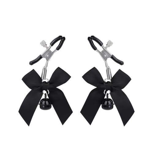 JEYNIREANG Nipple Clamp Bow Bells Nipple Clamp Clip for Women Adjustable Stainless Steel Non Piercing Body Clips for Decorative Clip Faux Body Jewelry (Black Style)