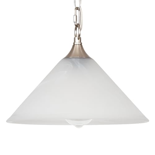 Image of Plug in Pendant Light Alabaster Glass Dome Shade Hanging Lamp with Dimmable On /Off Switch,16.4Ft Cord & 14.7Ft Chain Brushed Nickel Swag Light Fixture for Kitchen Sink Bar Nook Farmhouse