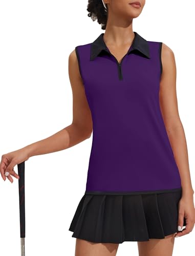 Image of COOrun Women's Golf Polo T Shirts Lightweight Moisture Wicking Sleeveless Shirt Quick Dry Zipper Tank Top