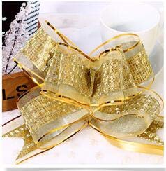 10pcs Golden Butterfly Pull Bow - Large Gift Wrapping with Ribbon for Wedding Gift Baskets (5cm Width -Gold)
