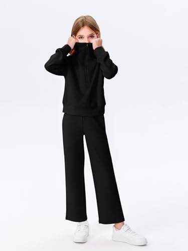 Image of Haloumoning Girls 2 Piece Outfits Sweatsuit Half Zip Long Sleeve Sweatshirts Sweatpants Tracksuit Sets 5-14 years