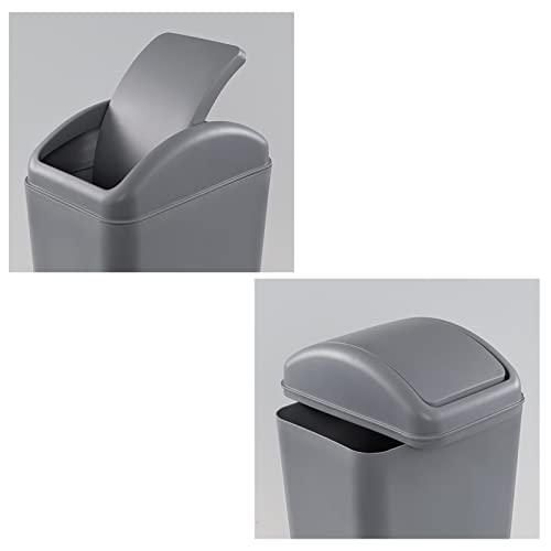 Image of Anbers 12 L /3.2 Gallon Slim Trash Can with Swing Cover, Small Plastic Lidded Garbage Can, Grey, F