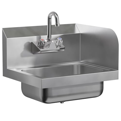 Image of Stainless Steel Wall Mounted Hand Sink 17 in. x 15 in. with Right Side Splash and Gooseneck Faucet