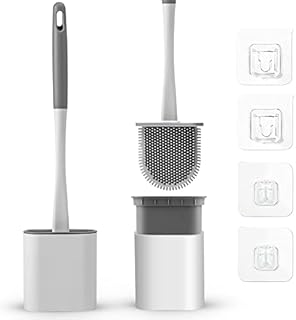Premiware Silicone Toilet Brush with Quick Drying Holder Set - 2Pack, Bathroom Toilet Brushes set with No-Slip Silicone Handle, Loo Brushes with anti-drip base (Floor/Wall Mounted)
