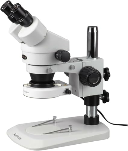 Image of AmScope SM-1BN-80S Professional Binocular Stereo Zoom Microscope, WH10x Eyepieces, 7X-45X Magnification, 0.7X-4.5X Zoom Objective, 80-Bulb LED Ring Light, Pillar Stand, 110V-240V
