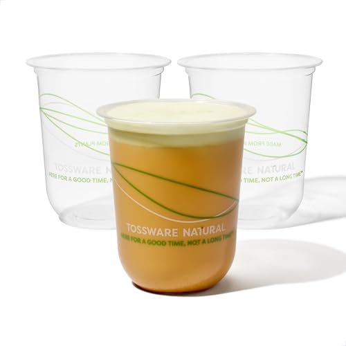 TOSSWARE NATURAL 16oz Arc Green Wave - Plant Based 98mm Clear Cold Cups - Plastic Alternative for Parties Bachelorettes Weddings - Recyclable - Set of 50