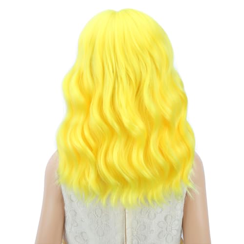 Image of PATTNIUM Kids Yellow Wig Short Curly Wavy Light Yellow Bob Wigs for Girls Cosplay Party Heat Resistant Synthetic Hair Wigs