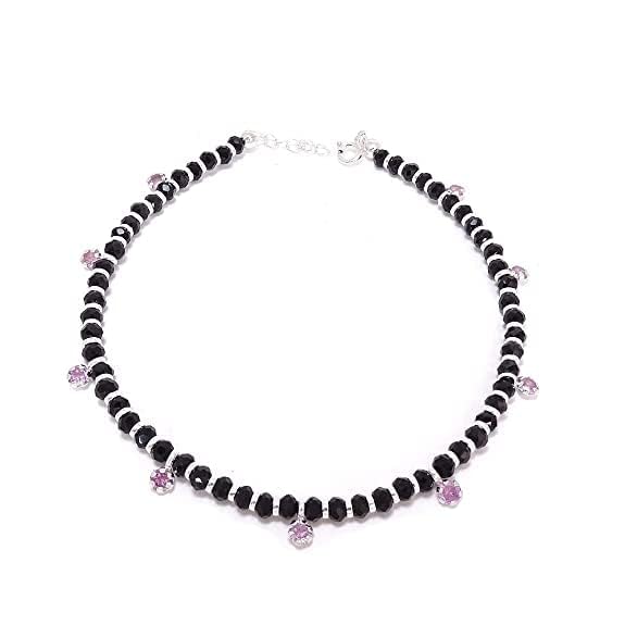 DHRUVS COLLECTION 925 Exclusive Adjustable Nazariya Payal (Anklet) with Black Beads & Pink Stones (Crystal) in 92.5 Sterling Silver for Girls and Women - One Piece (B08GSPTCKD) Amazon Price History, Amazon Price Tracker