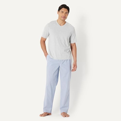 Image of Amazon Essentials Men's Cotton Poplin Straight-Fit Pajama Pants with Pockets, Elastic Waist, Drawstring