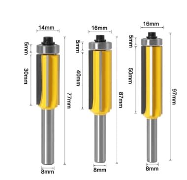 3 sztuk/zestaw 8mm Shank Flush Wykończenie Bit Z4 Wzór Router Bit Top;Dolne bity łożyskowe Frezy do drewna do obróbki drewna