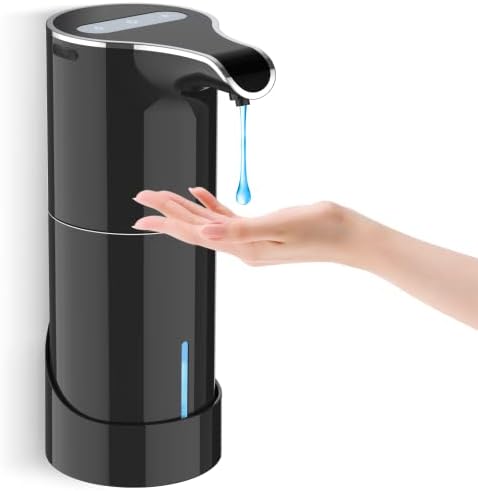 Automatic Soap Dispenser Rechargeable Touchless, 15.37oz Electric Hand Sanitizer Dispenser, Liquid Hand Soap Dispenser Pump with 5 Adjustable Soap Volume for Kitchen Bathroom Wall No Drilling (Black)
