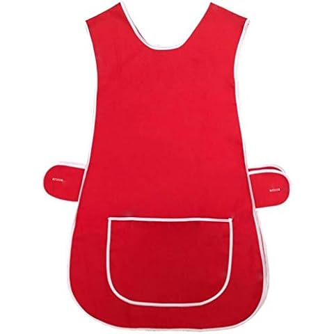 BILMASEE,s LADIES UNIVERSAL RED THICK COTTON BLEND TWILL TABARD APRON, (MEDIUM WX, UK12-14) Cover