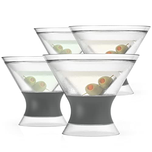 Image of Host Freeze Insulated Martini Glasses Set of 4, Plastic Freezer Gel Chiller Double Wall Stemless Coupe and Cocktail Glass, 9 oz, Grey