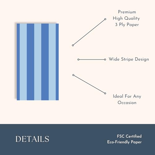 Image of Bonjour Fete Dark Blue Cabana Stripe Guest Towels, Pack of 20, 4.25x7.75 inch