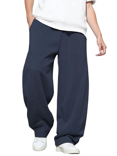 Image of Men's Baggy Sweatpants with Elastic Drawstring Waist, Breathable Wide-Leg Casual Loose Cotton Joggers Deep Pockets