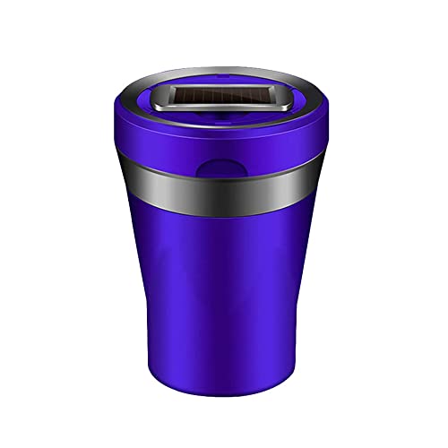 Image of Ceramics Car Ashtray with Lid Smell Proof Cap Detachable, Portable Ashtray Fit for Most Vehicles Homes Office, Removable Solar Energy USB Charging Ashtray, Blue LED Light Black