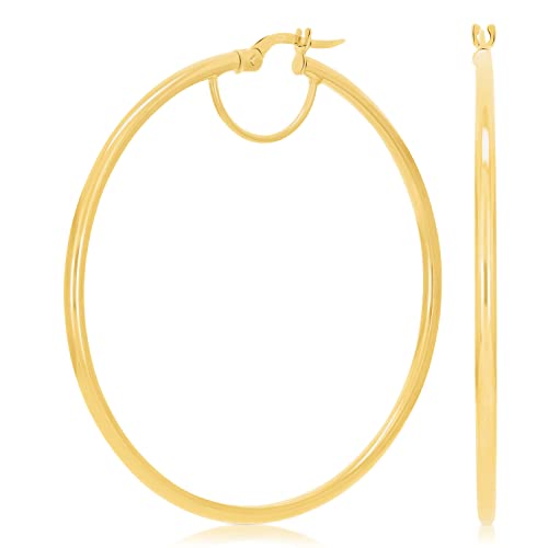 Image of Italian 14k Yellow Gold High Polished Round Hoop Earrings