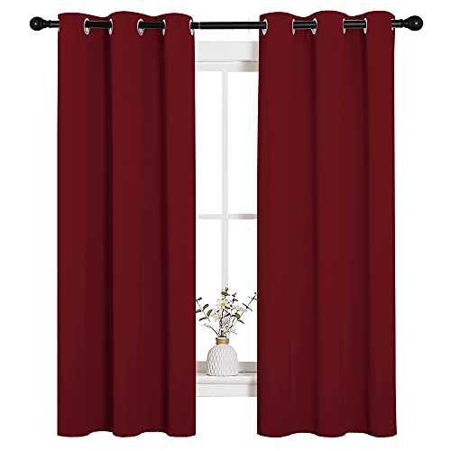 Image of NICETOWN Christmas Window Curtains Blackout Drapes, Thermal Insulated Solid Grommet Blackout Curtains /Draperies for Living Room (Burgundy Red, 1 Pair, 34 by 63 inches)