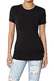 Women's Basic Round Crew Neck Short Sleeve T-Shirts Stretch Cotton Spandex Tee Black M
